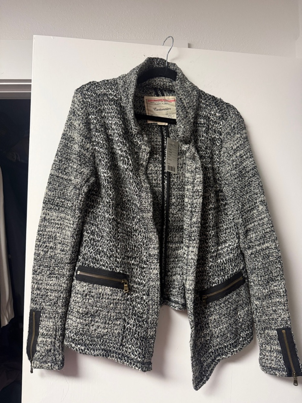 Cartonnier Marled Grey Knit Zip-Detail Jacket NWT
